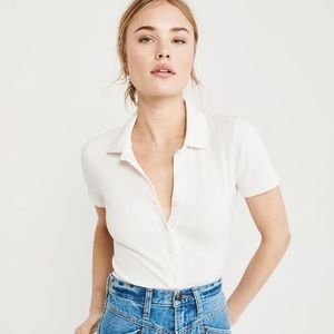 NWT ABERCROMBIE OFF WHITE RIBBED BUTTON-UP POLO